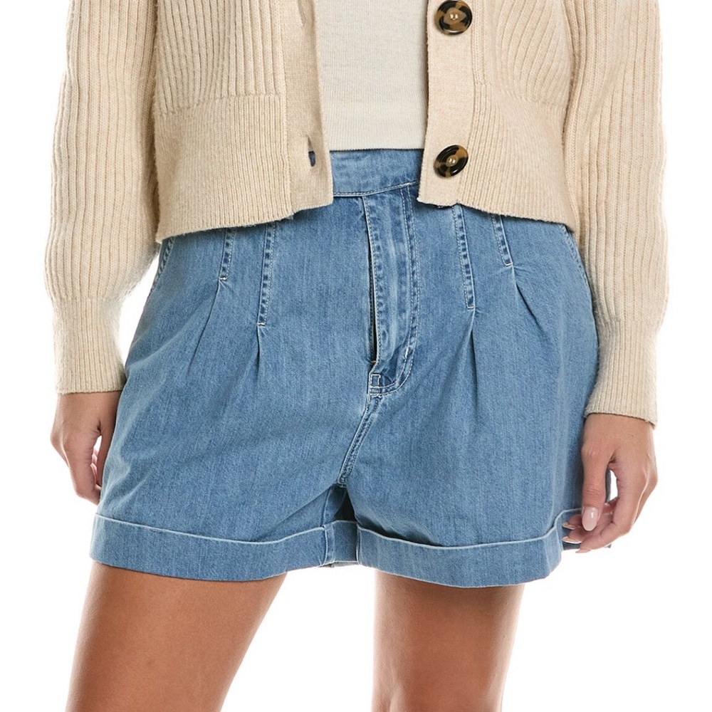 Frame wide pleated Denim Blue Women's Shorts 10 nwt $238